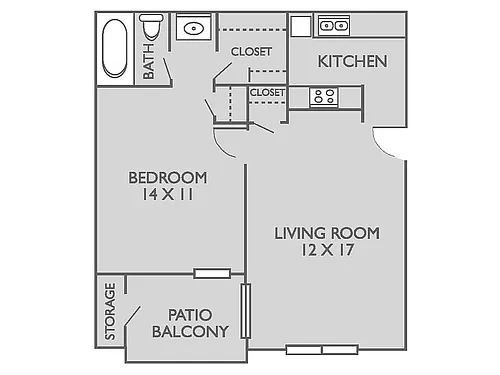 Floor plan 1 Bed, 1 Bath B Upgraded (60% Income Restricted)