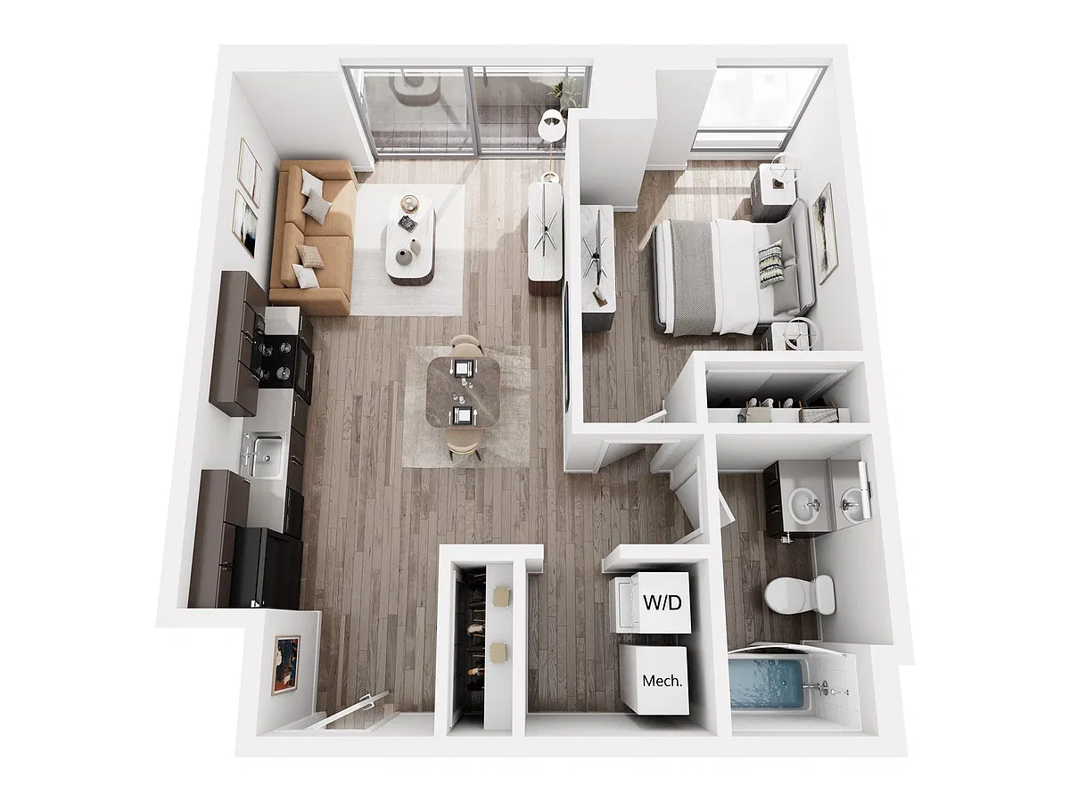 Floor plan 1 Bed 1 Bath (642 sq ft)