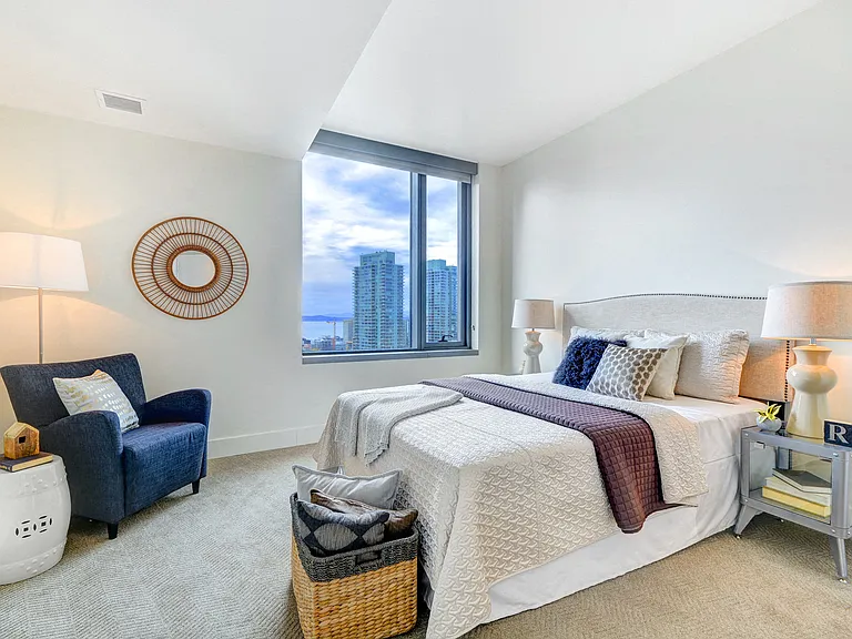 Views of the sound and mountains from select apartment home bedrooms