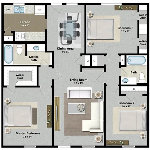 Floor plan 3 Bed 2 Bath A