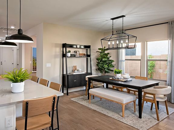 Dining area with chandelier