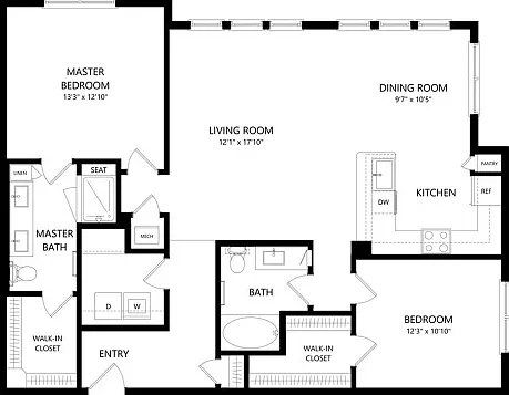 Floor plans are artist's rendering. All dimensions are approximate. Actual product and specifications may vary in dimension or detail. Not all features are available in every apartment. Prices and availability are subject to change. Floor plans are artist
