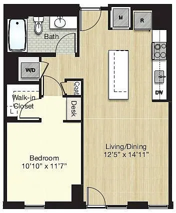 Floor plan Tier 20.1 - 1 Bed/1 Bath