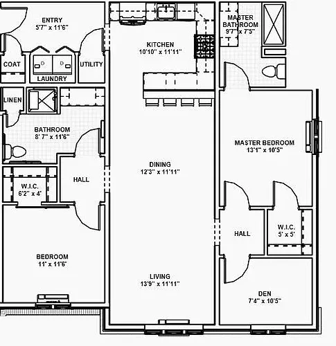 Floor plan 2 Bed 2 Bath With Den ADA Ready