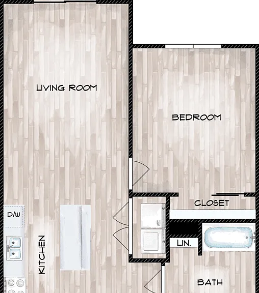1 Bed 1 Bath C Floorplan Diagram