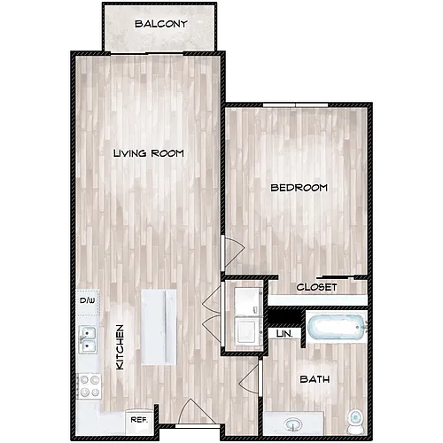 Floor plan 1 Bed 1 Bath C