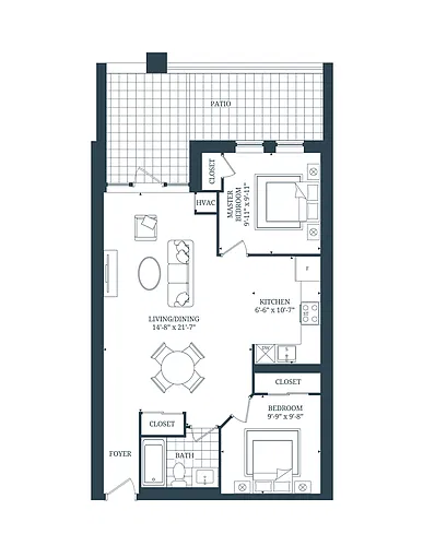Floor plan 2 Bedroom 2 Bed 1 Bath 3