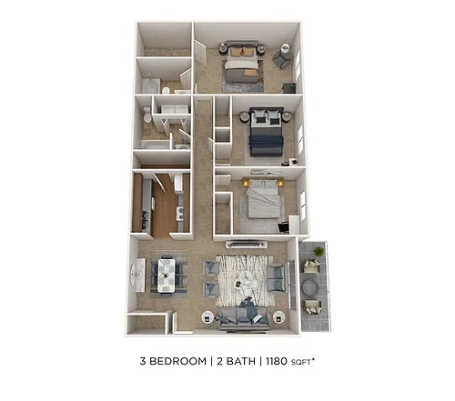 Floor plan Three Bedroom 2 Bath