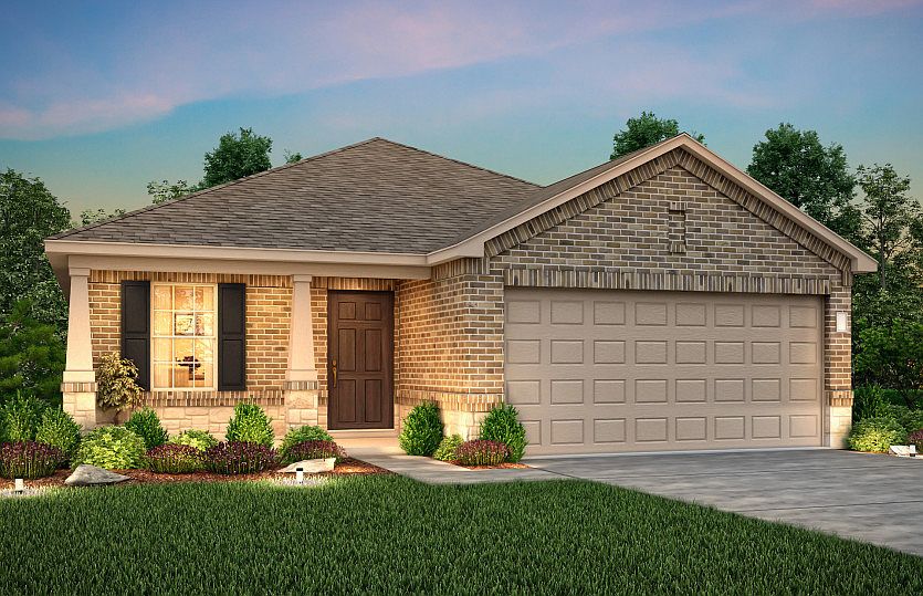 The Hewitt, a one-story home with 2-car garage, shown with Home Exterior R