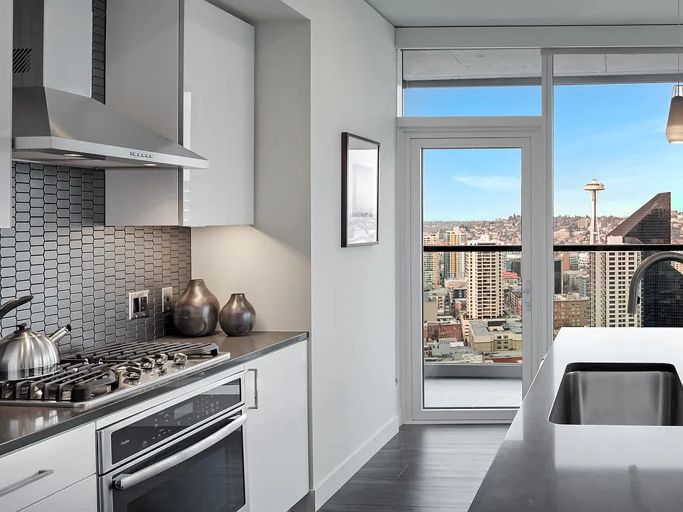 Kitchen with views of the Space Needle