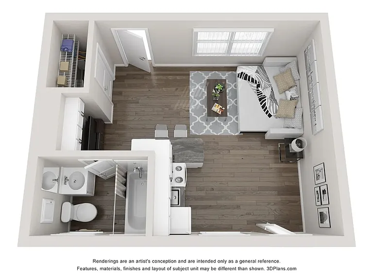 A photo of our studio floor plan, The Traditional.