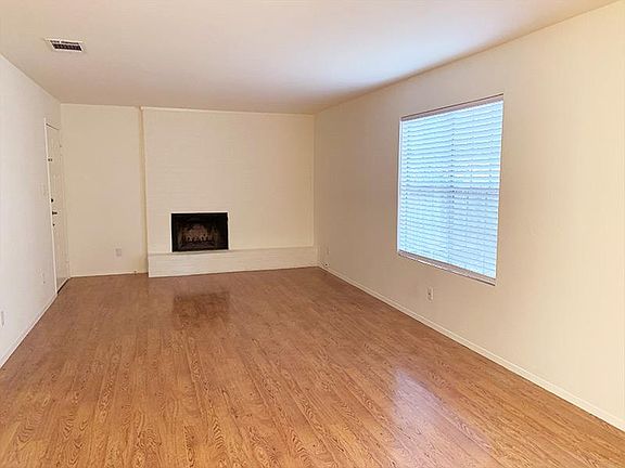 Living area and fireplace.