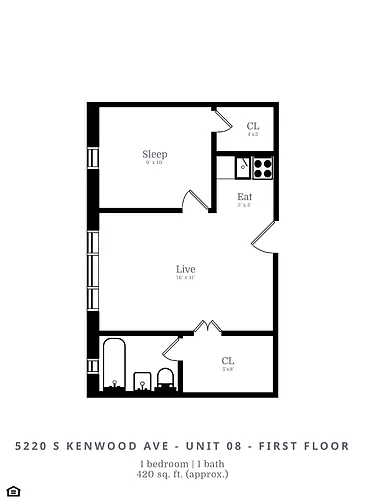 Floor plan 1 Bed | 1 Bath (B7)
