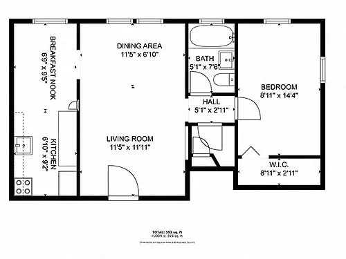 Floor plan Eastpointe 1 1 Bedroom 1 Bathroom