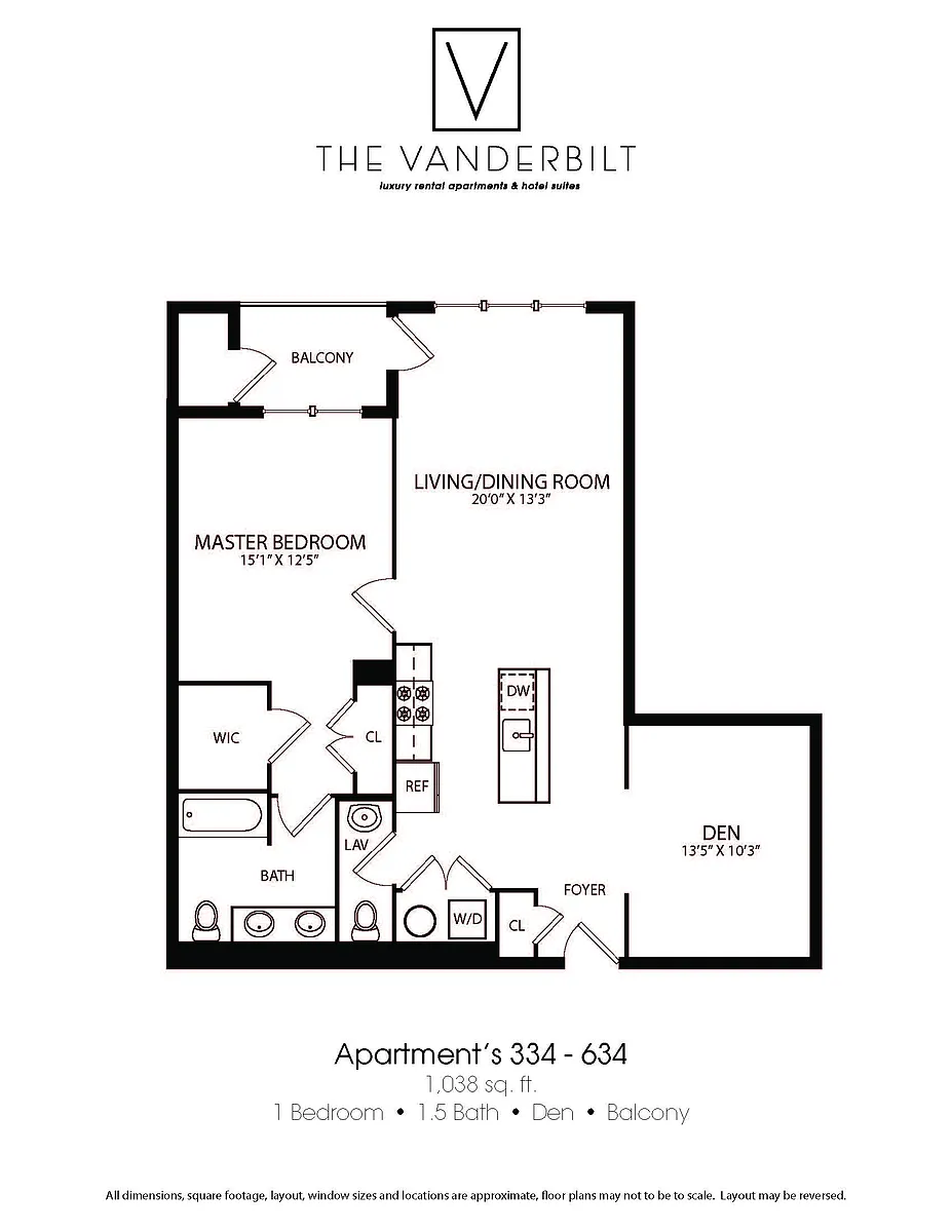 Floor plan 1 Bed - 1.5 Bath - Den - Balcony
