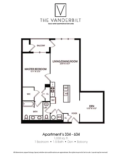 Floor plan 1 Bed - 1.5 Bath - Den - Balcony