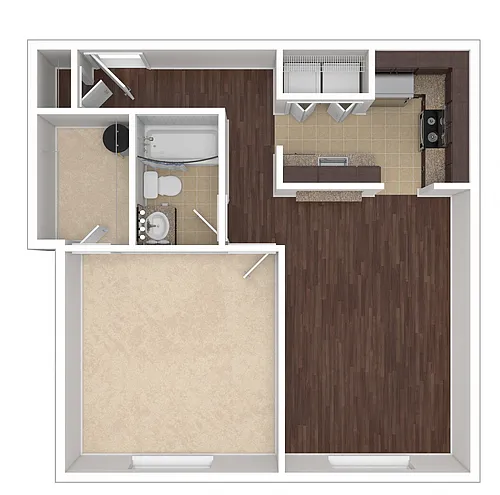 Floor plan 1 Bedroom, 1 Bath Standard