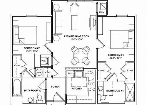 Floor plan 2 Bedroom 1-2 Bath