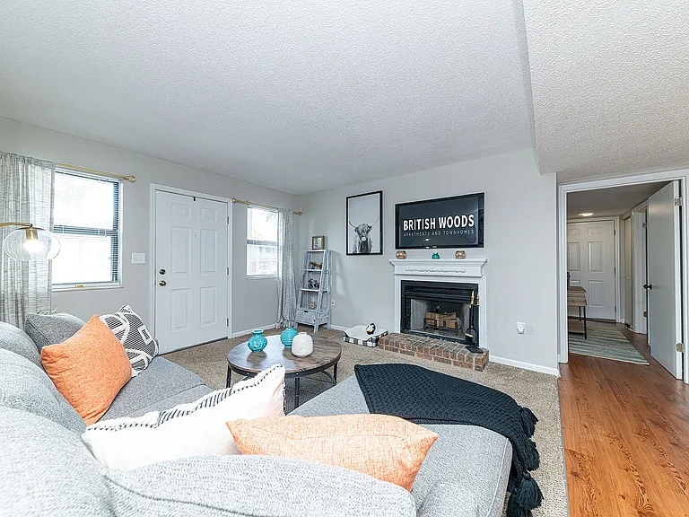 Spacious living room with hardwood-style flooring