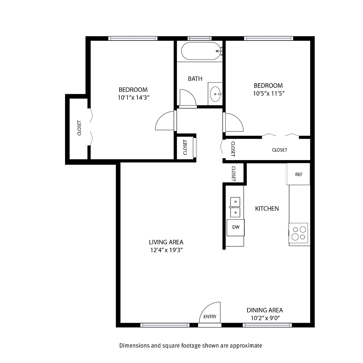 Floor plan 2 Beds and 1 Bath
