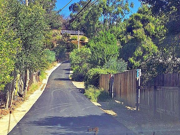 Here is your entry to our property up our brand new asphalt and concrete rain gutter driveway all neighbors are now so proud of.