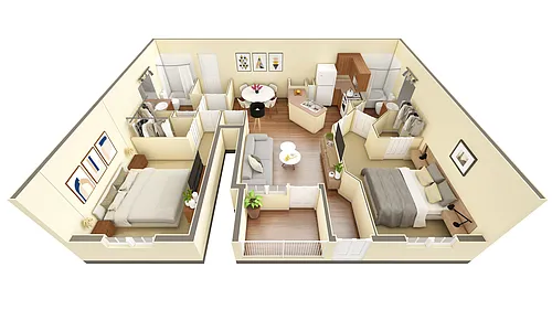 Floor plan 2 BR Grand Courtyard Garage