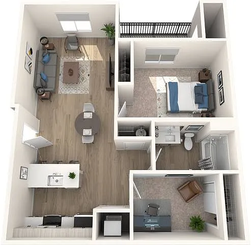 Floor plan 1x1 Den B4-B