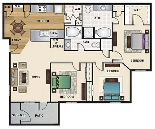Floor plan Three Bedroom Two Bath