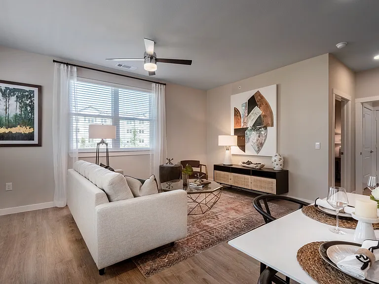 Modern Living Room with Open Layout at The Hightone in Denton, TX