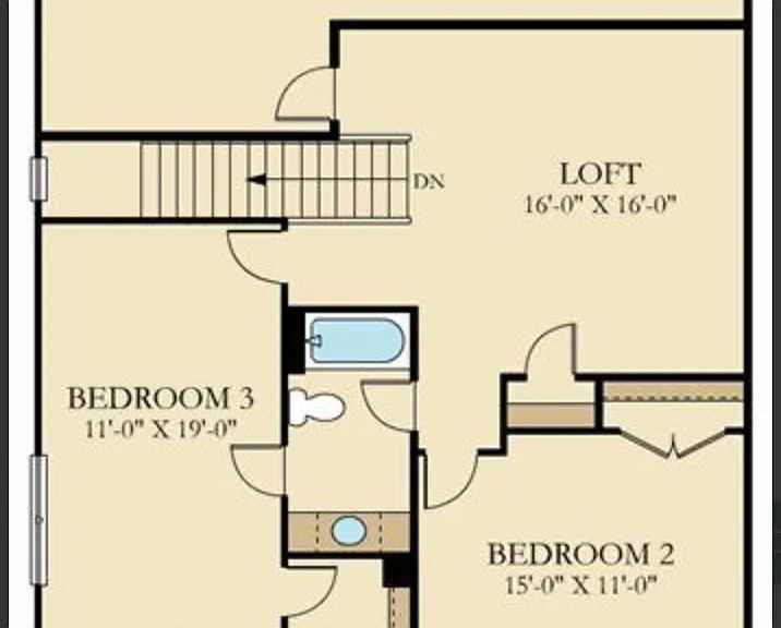 Second Floor with spacious 2 bedrooms, shared bathroom and well spaced unfinished area that could be used for additional storage.