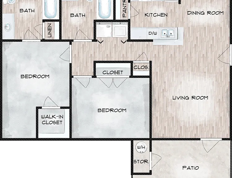 B1-HC Two Bedroom Floorplan Diagram