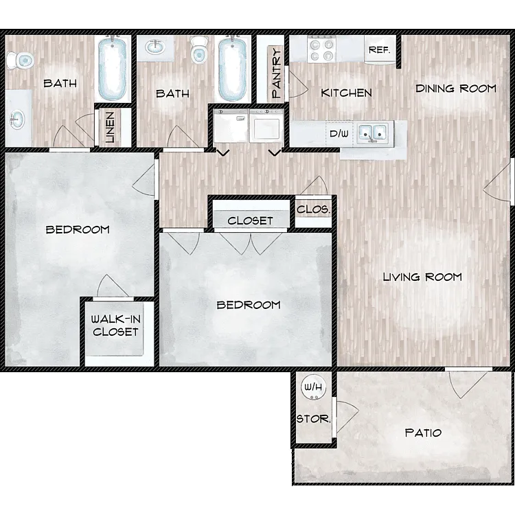 Floor plan B1-HC Two Bedroom