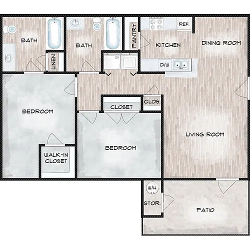 Floor plan B1-HC Two Bedroom