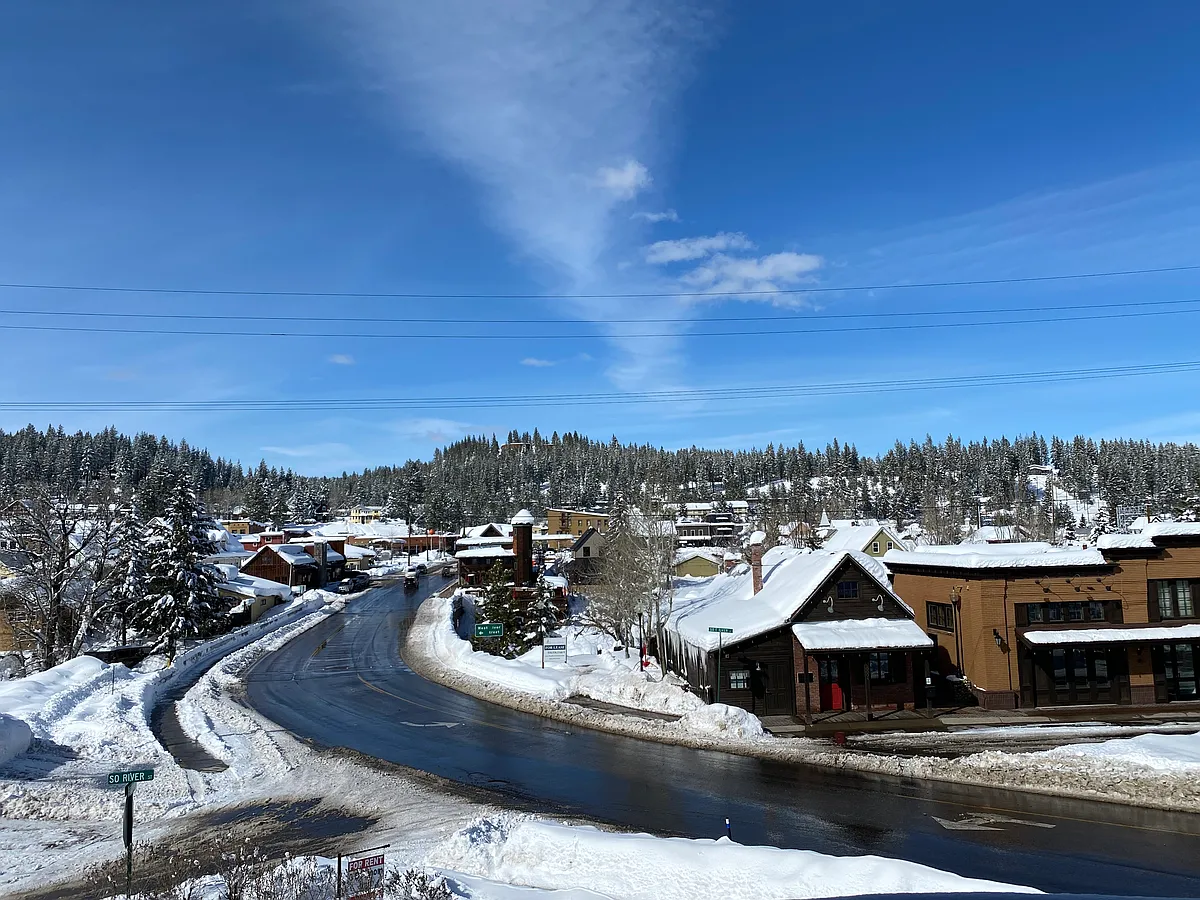 View of downtown Truckee from the front deck. Dark Horse Coffee just across the bridge on the left. - 9981 S River St