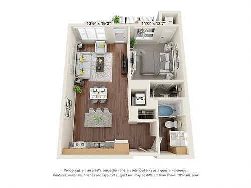 Floor plan One Bedroom - B