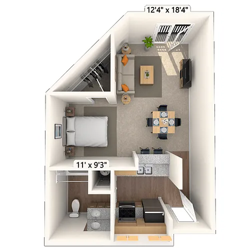 Floor plan Traditional 1x1 529-913 SF