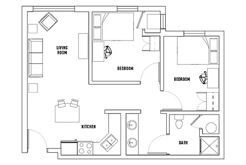 Floor plan 2 Bed - 2 Bath