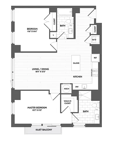 Floor plan 2 Bed/2 Bath Penthouse-PH 2A