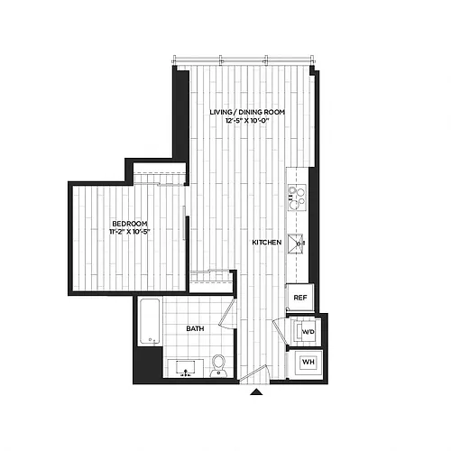 Floor plan 1 Bed - 1 Bath | AJ1D