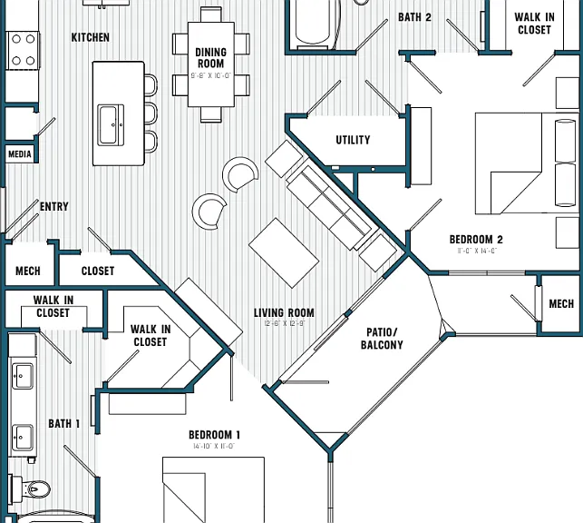 D1 Floorplan; 2 bedroom/2 bathroom D1 Floorplan; 2 bedroom/2 bathroom