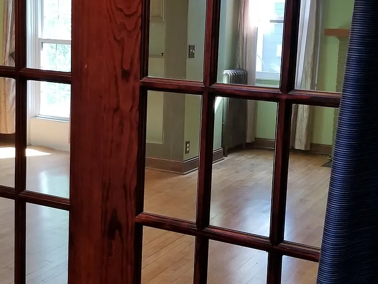 French doors from office/dining room into living room