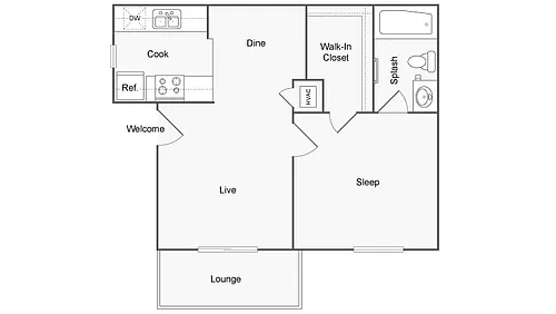 Floor plan 1 BR x 1 BA - A - Income-Restricted (50)
