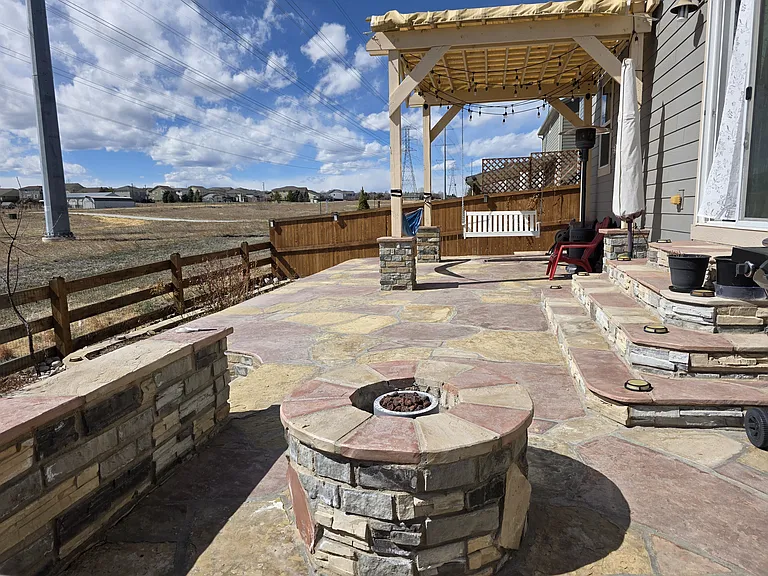 Backyard with Veg/Flower beds, Pergola, Firepit, place for Barbecue.