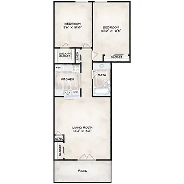 Floor plan Two Bed One Bath