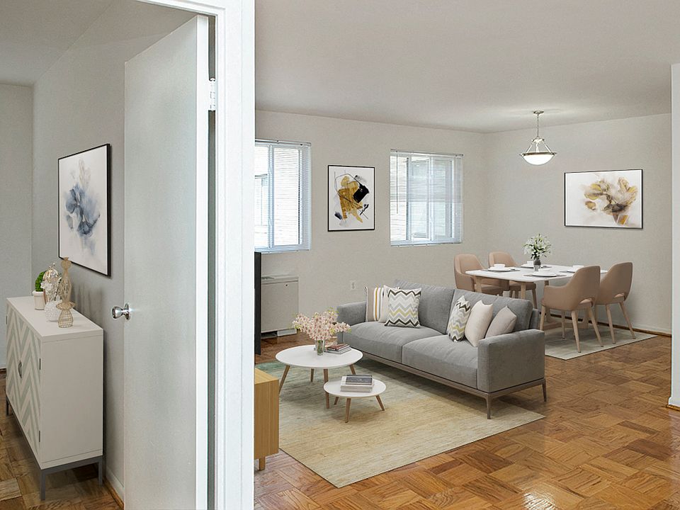 One-bedroom living and dining (virtually staged)