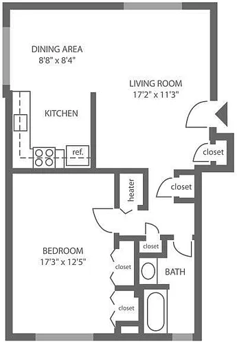 Floor plan 1 Bed | 1 Bath