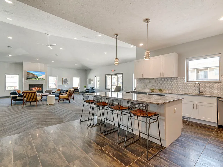 Our clubhouse offers a full kitchen and numerous social spaces for residents.