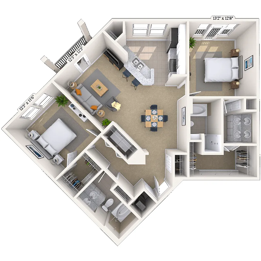 Floor plan Traditional 2x2 1110-1152 SF