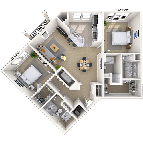 Floor plan Traditional 2x2 1110-1152 SF