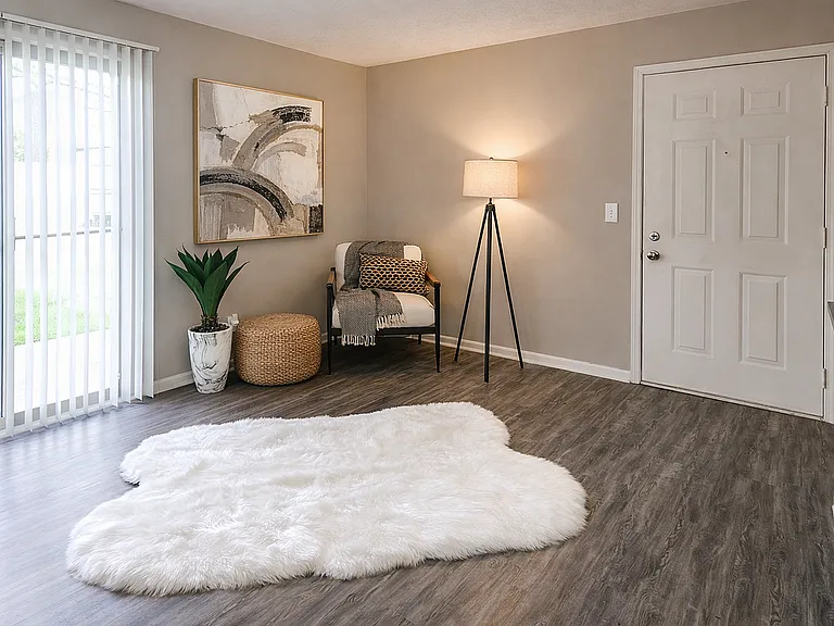 Living rooms with wood-look flooring